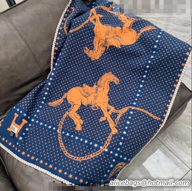 Good Taste Hermes Western and Company Wool Cashmere Baby Blanket 140x100cm H2316 Blue 2022