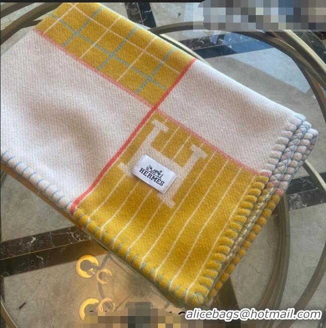 New Style Hermes Avalon Passe Wool Cashmere Baby Blanket 140x100cm H2318 Yellow 2022