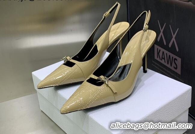 Pretty Style Dior J'adior Slingback Medium Heel Pumps 7.5cm in Patent Leather Apricot 082550