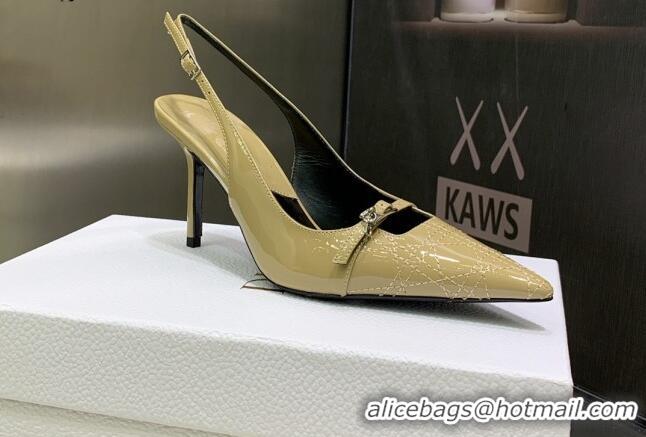 Pretty Style Dior J'adior Slingback Medium Heel Pumps 7.5cm in Patent Leather Apricot 082550