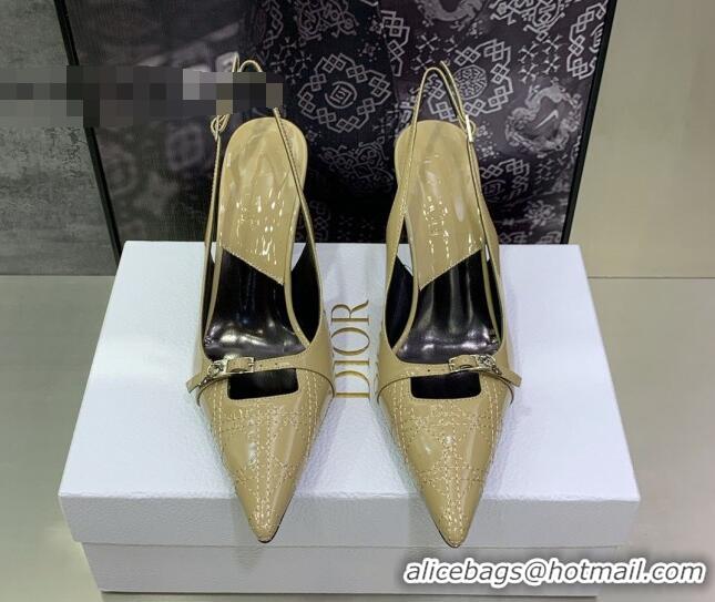 Pretty Style Dior J'adior Slingback Medium Heel Pumps 7.5cm in Patent Leather Apricot 082550