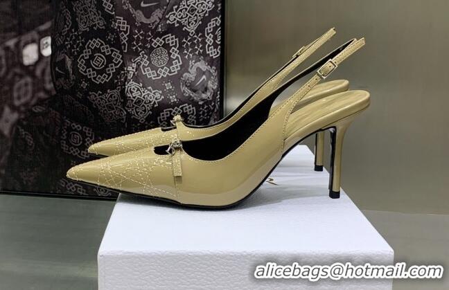 Pretty Style Dior J'adior Slingback Medium Heel Pumps 7.5cm in Patent Leather Apricot 082550