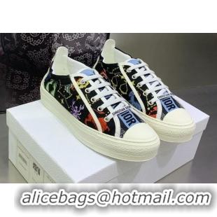 Best Grade Dior Walk'n'Dior Sneakers Black Multicolor Embroidered Cotton with Pixel Zodiac Motif 082551