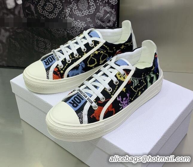 Best Grade Dior Walk'n'Dior Sneakers Black Multicolor Embroidered Cotton with Pixel Zodiac Motif 082551