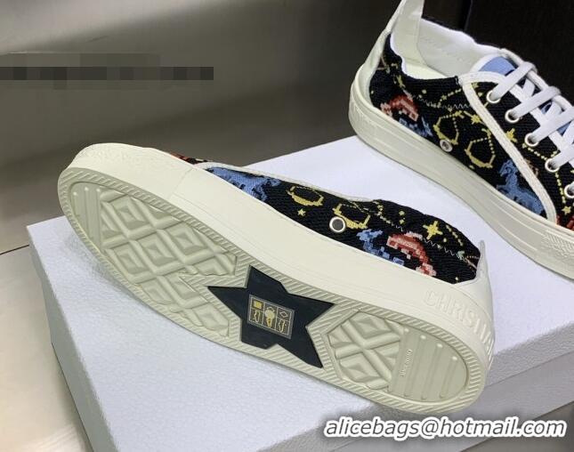 Best Grade Dior Walk'n'Dior Sneakers Black Multicolor Embroidered Cotton with Pixel Zodiac Motif 082551