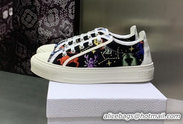 Best Grade Dior Walk'n'Dior Sneakers Black Multicolor Embroidered Cotton with Pixel Zodiac Motif 082551