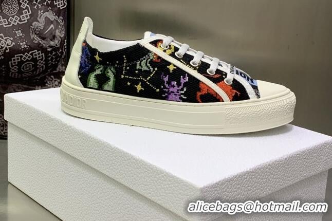 Best Grade Dior Walk'n'Dior Sneakers Black Multicolor Embroidered Cotton with Pixel Zodiac Motif 082551