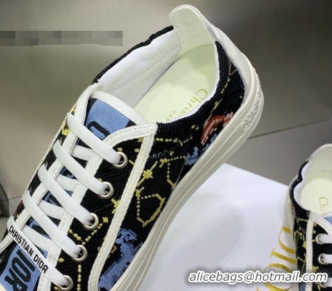 Best Grade Dior Walk'n'Dior Sneakers Black Multicolor Embroidered Cotton with Pixel Zodiac Motif 082551