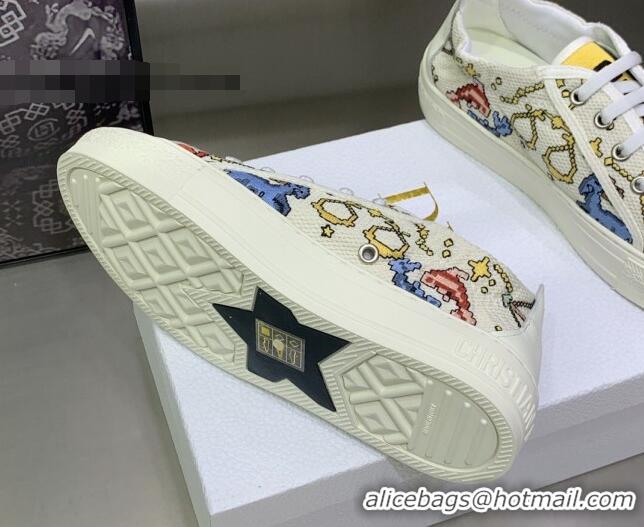 Sumptuous Dior Walk'n'Dior Sneakers White Multicolor Embroidered Cotton with Pixel Zodiac Motif 082552