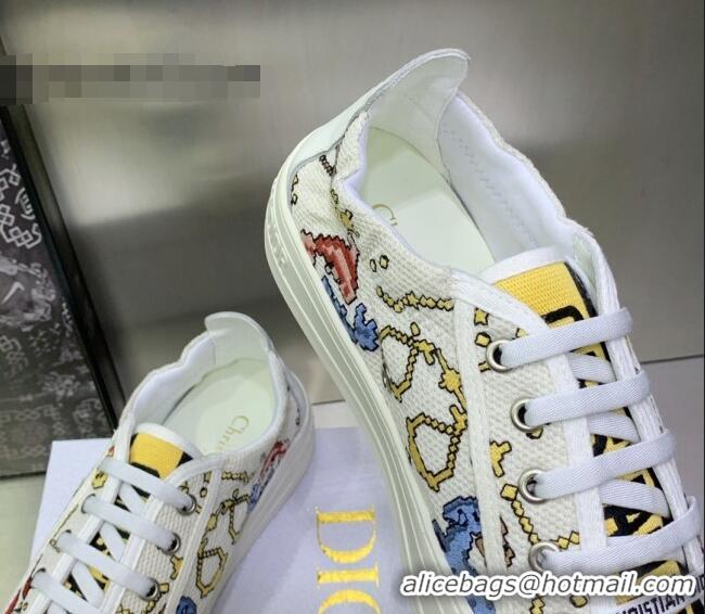 Sumptuous Dior Walk'n'Dior Sneakers White Multicolor Embroidered Cotton with Pixel Zodiac Motif 082552