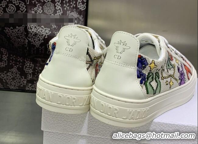 Sumptuous Dior Walk'n'Dior Sneakers White Multicolor Embroidered Cotton with Pixel Zodiac Motif 082552