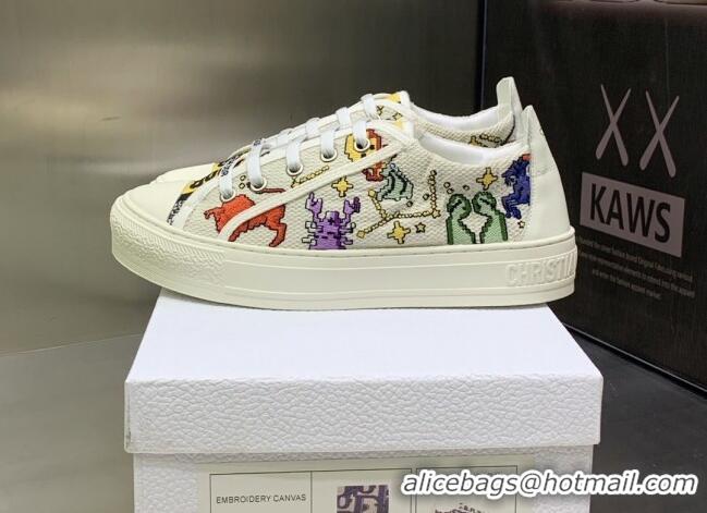 Sumptuous Dior Walk'n'Dior Sneakers White Multicolor Embroidered Cotton with Pixel Zodiac Motif 082552