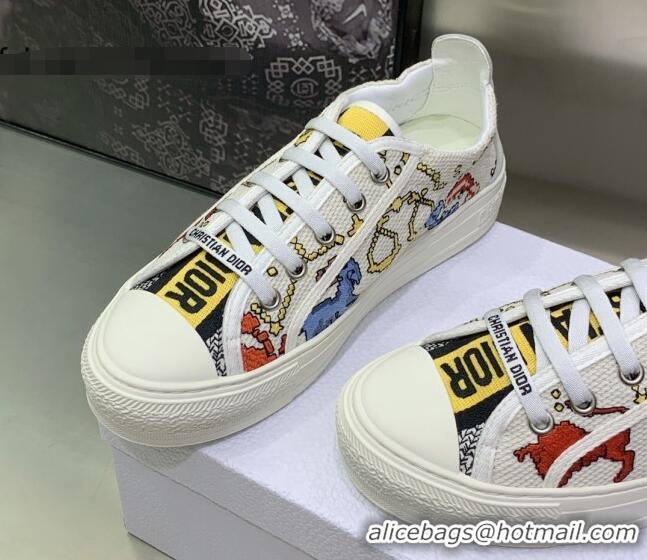 Sumptuous Dior Walk'n'Dior Sneakers White Multicolor Embroidered Cotton with Pixel Zodiac Motif 082552