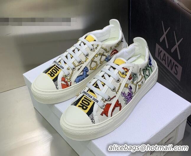 Sumptuous Dior Walk'n'Dior Sneakers White Multicolor Embroidered Cotton with Pixel Zodiac Motif 082552