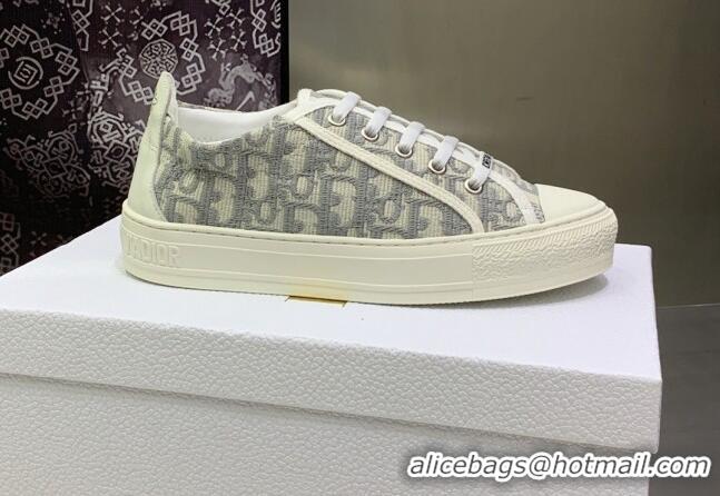 Classic Hot Dior Walk'n'Dior Sneakers in Grey Oblique Embroidered Cotton 082554