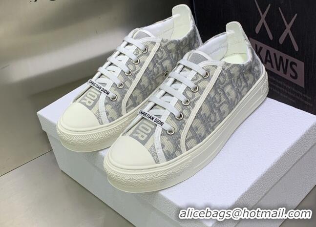 Classic Hot Dior Walk'n'Dior Sneakers in Grey Oblique Embroidered Cotton 082554