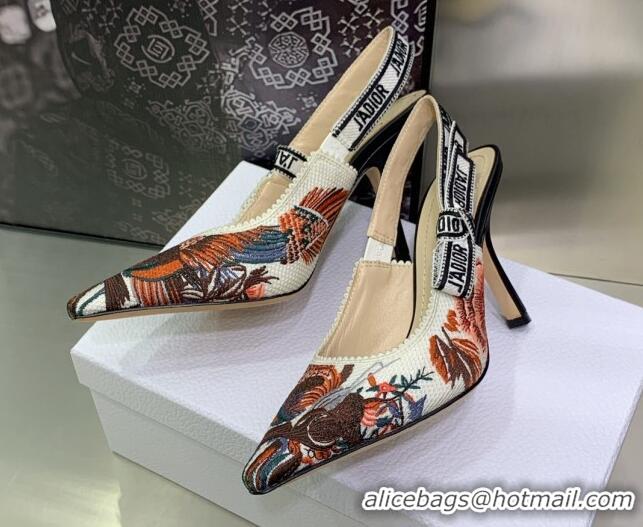 Good Quality Dior J'Adior Slingback Pumps 9.5cm in White Jardin d'Hiver Embroidered Cotton 090861