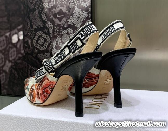 Good Quality Dior J'Adior Slingback Pumps 9.5cm in White Jardin d'Hiver Embroidered Cotton 090861