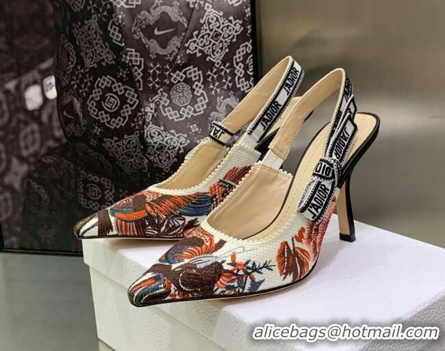 Good Quality Dior J'Adior Slingback Pumps 9.5cm in White Jardin d'Hiver Embroidered Cotton 090861