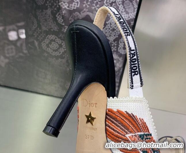 Good Quality Dior J'Adior Slingback Pumps 9.5cm in White Jardin d'Hiver Embroidered Cotton 090861