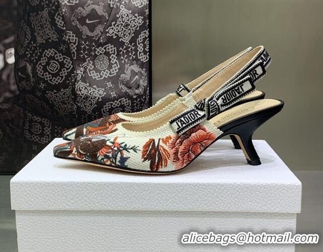 Stylish Dior J'Adior Slingback Pumps 6.5cm in White Jardin d'Hiver Embroidered Cotton 090862