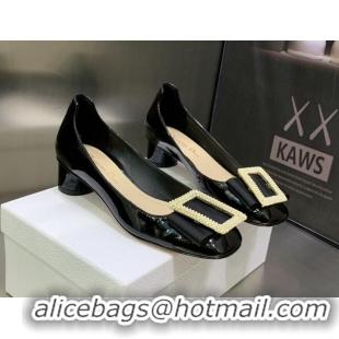 Best Product Dior Idylle Patent Leather Pumps 3.5cm with Pearl Bow Black 090865