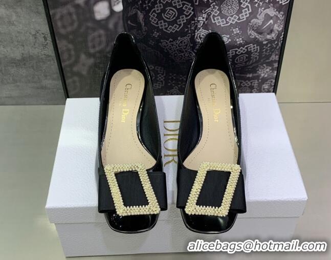 Best Product Dior Idylle Patent Leather Pumps 3.5cm with Pearl Bow Black 090865