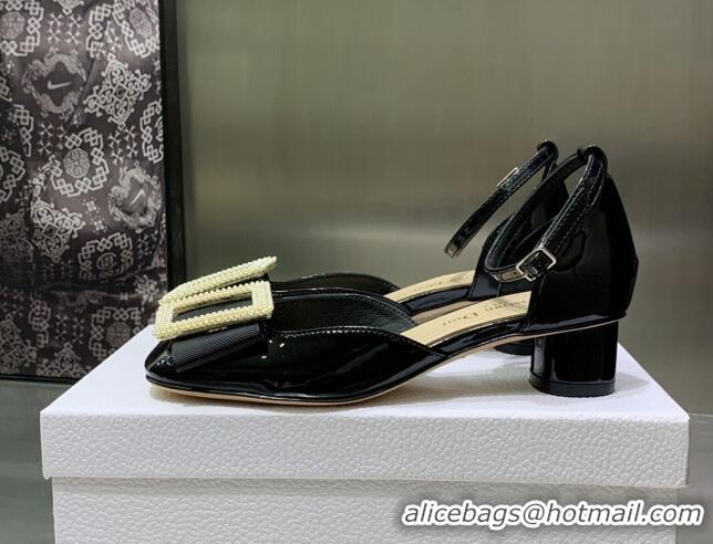 Top Grade Dior Idylle Patent Leather Pumps 3.5cm with Pearl Bow Black 090866