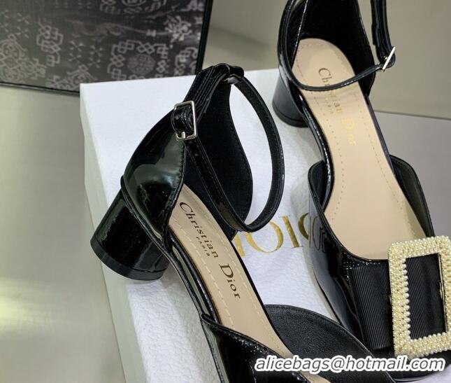 Top Grade Dior Idylle Patent Leather Pumps 3.5cm with Pearl Bow Black 090866