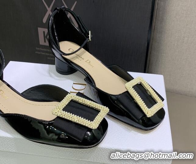 Top Grade Dior Idylle Patent Leather Pumps 3.5cm with Pearl Bow Black 090866