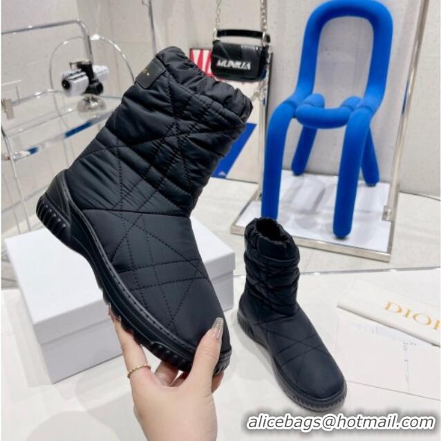 Fashion Dior Frost Ankle Boots in Cannage Nylon and Shearling Black 092140