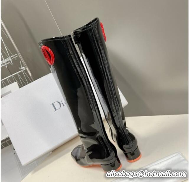 Discount Dior Patent Leather CD High Boots Black 092144