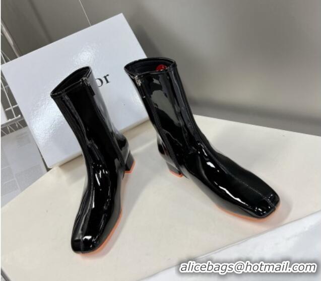 Luxury Dior Patent Leather CD Short Boots Black 092146