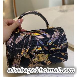 Good Product Chanel Snake skin mini flap bag with top handle AS2431 Black