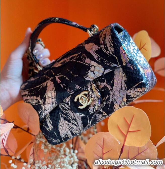 Good Product Chanel Snake skin mini flap bag with top handle AS2431 Black