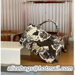 Good Product Chanel Snake skin mini flap bag with top handle AS2431 Black&White