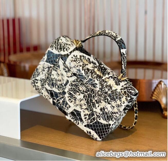 Good Product Chanel Snake skin mini flap bag with top handle AS2431 Black&White