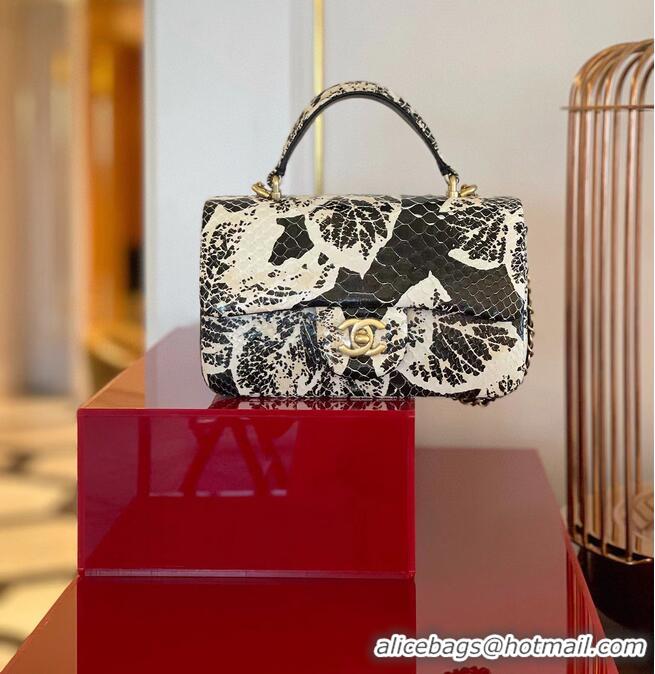 Good Product Chanel Snake skin mini flap bag with top handle AS2431 Black&White