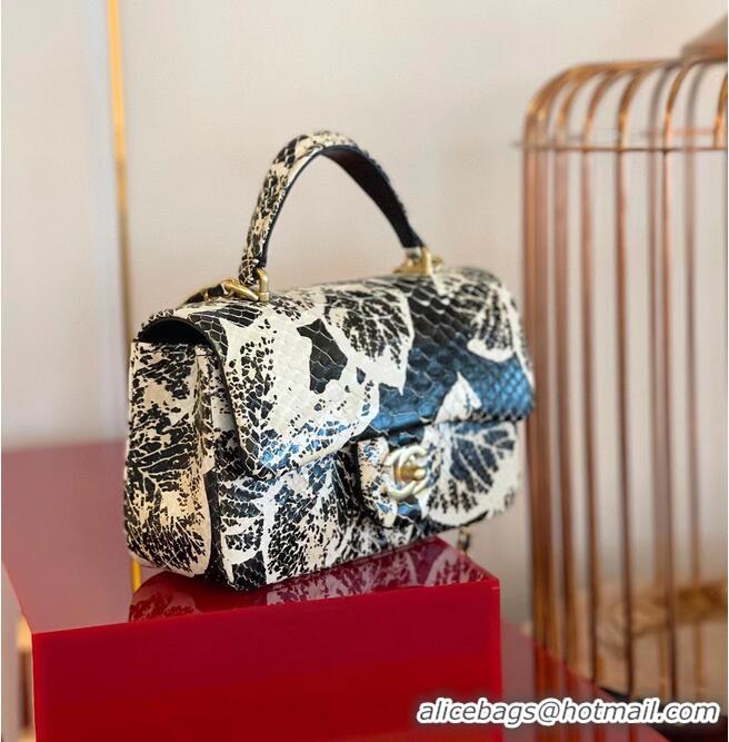 Good Product Chanel Snake skin mini flap bag with top handle AS2431 Black&White