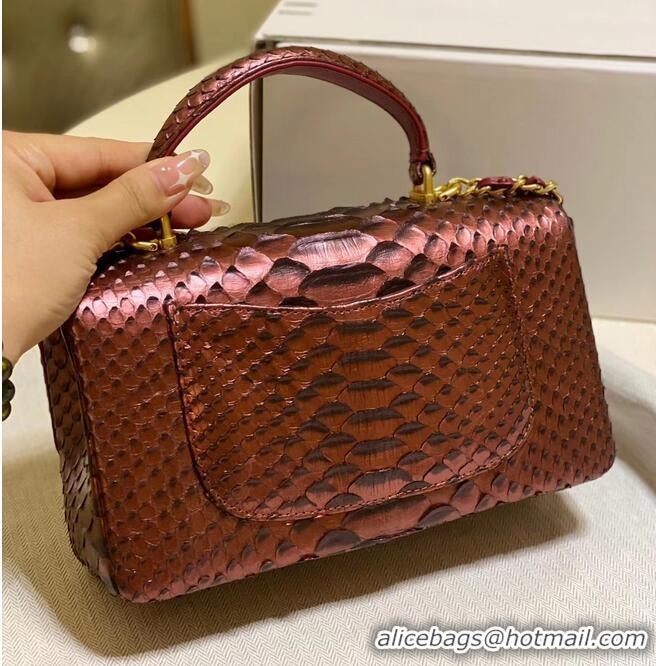 Promotional Chanel Snake skin mini flap bag with top handle AS2431 Wine