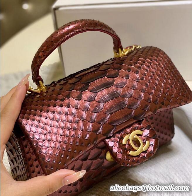 Promotional Chanel Snake skin mini flap bag with top handle AS2431 Wine