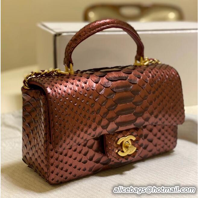 Promotional Chanel Snake skin mini flap bag with top handle AS2431 Wine