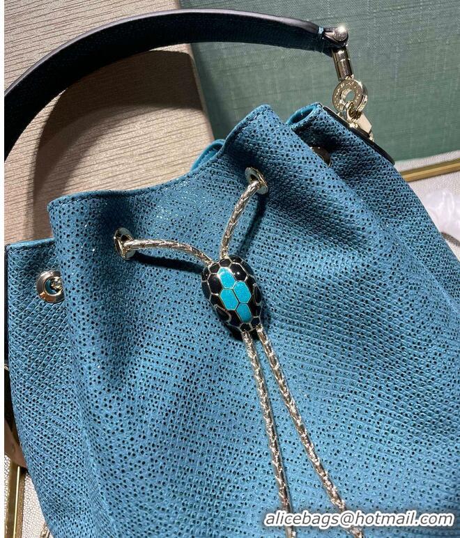 Good Product BVLGARI Original Snake Skin Bucket Bag B287614 Blue