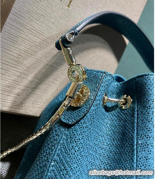 Good Product BVLGARI Original Snake Skin Bucket Bag B287614 Blue