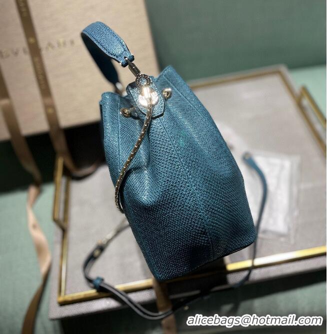 Good Product BVLGARI Original Snake Skin Bucket Bag B287614 Blue