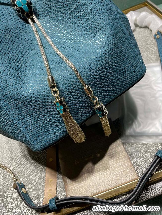 Good Product BVLGARI Original Snake Skin Bucket Bag B287614 Blue