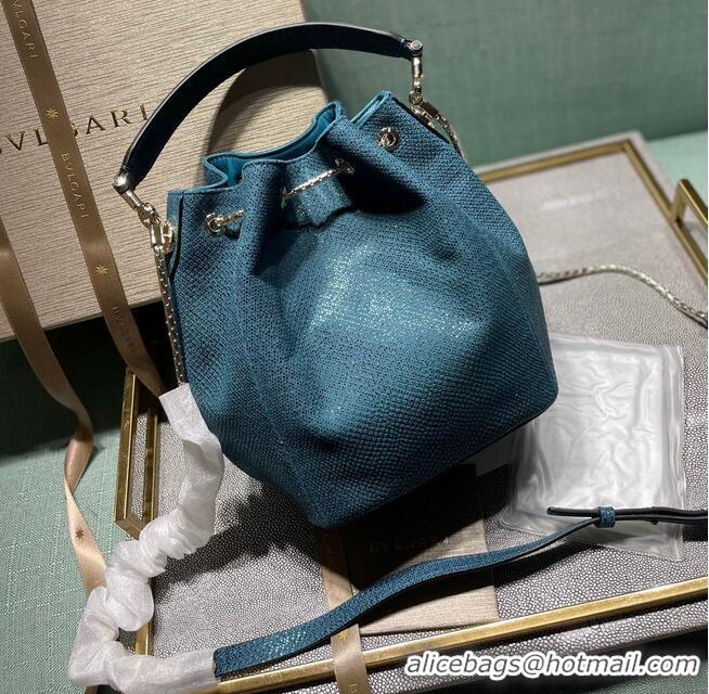 Good Product BVLGARI Original Snake Skin Bucket Bag B287614 Blue