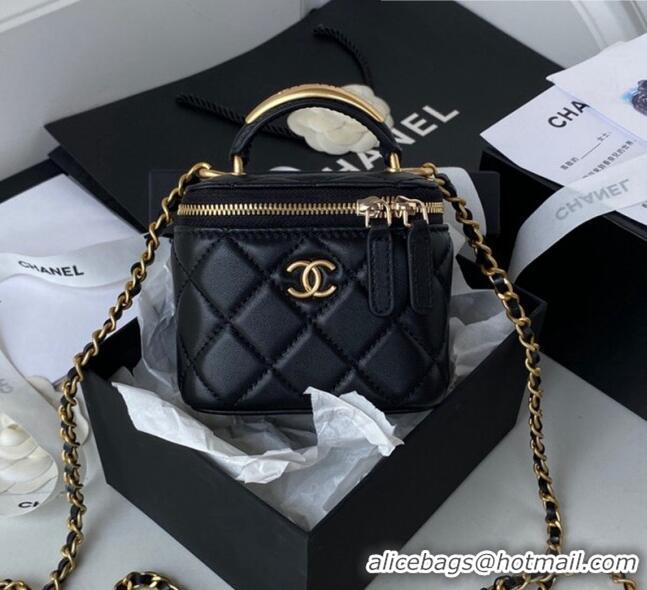 Top Quality Chanel Lambskin Small Vanity Bag with Chain and Metal AP2198 Black 2022