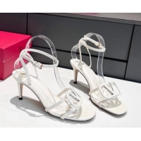 Stylish Valentino VLogo Calfskin Mid Heel Sandals 6.5cm White 052488