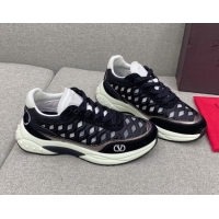 Perfect Valentino Ready Go Runner Sneaker in Wave Fabric Black 052501